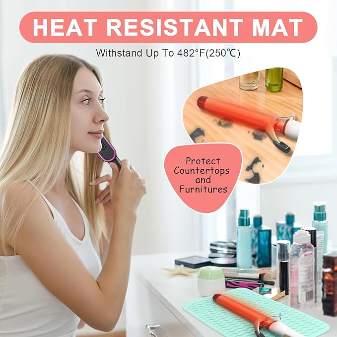 Plus Size Silicone Heat Resistant Mat, Portable Travel Hot Tools Pad Cover for Curling Iron, Flat Iron, Hair Straightener and Other Hair Styling Tools(12.0" x 9.0")