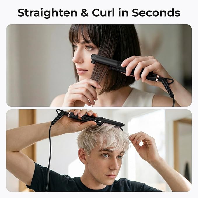 Mini Flat Iron 1/2 Inch with 5 Adjustable Temperatures, Tourmaline Ceramic Small Hair Straightener for Short Hair, Bangs, Beard, Pixie, Edge - Dual Voltage Travel Curling Iron, Auto-Off