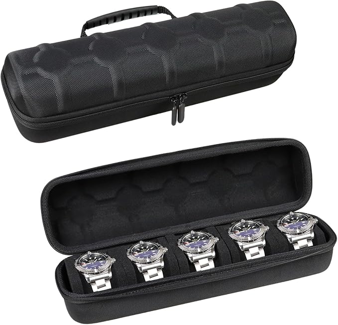 Juntan 5 Slots Hard Watch Travel Case, Portable Nylon Zipper Storage Organizer by JuntanWatchBands