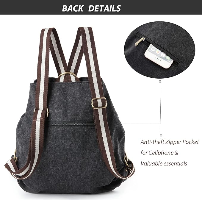 Goodhan Women Canvas Backpack Daypack Casual Shoulder Bag, Vintage Heavy-duty - Image 3
