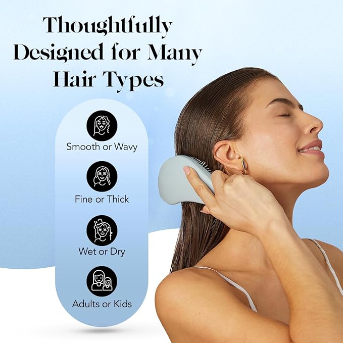 Kitsch Detangler Brush – Gentle Curly Hair Brush with Flexible Bristles for All Hair Types - Wet or Dry | Detangling Hair Brushes for Women & Men, Hairbrush for Adults & Kids - Haze Blue