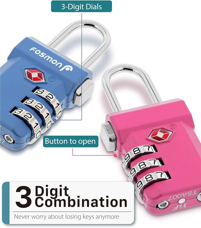 Fosmon TSA Approved Pink Locks for Luggage, Cute Suitcase Lock - Image 3