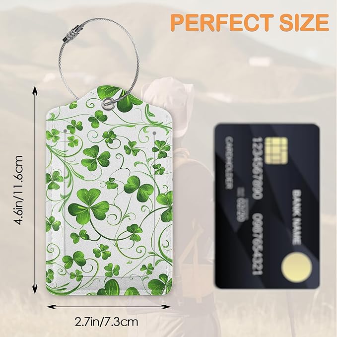 St. Patrick’s Day 3 PCS Luggage Tags, Lucky Clovers Leather Suitcase Tags - Image 2