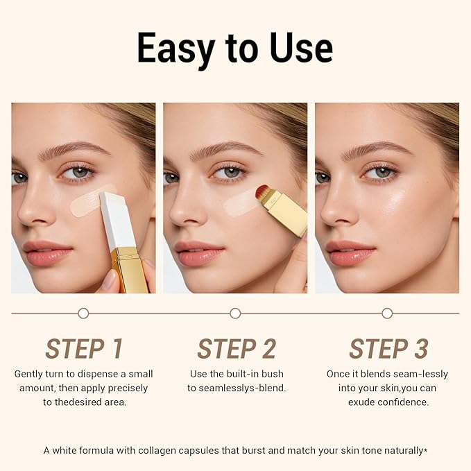 Blanc Cover Cream Stick, Korean Color-Changing Foundation Stick Full Coverage Base Concealer Makeup Dual-Ended with Detachable Brush for a Flawless Look (Dark Skin)