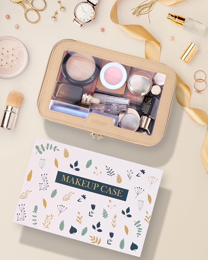 Travel Clear Makeup Bag with Makeup Brush Bag, Leather Makeup Case Toiletry Bag - Image 7