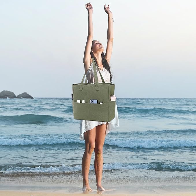 LEDAOU Large Beach Tote Bag Women Waterproof Sandproof Zipper Beach Tote Bag - Image 2