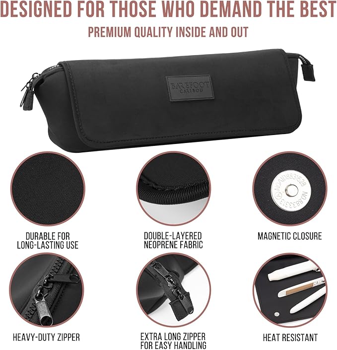 BAREFOOT CARIBOU Hair Tools Travel Bag and Heat Resistant Mat for Flat Irons, Straighteners, Curling Iron, and Haircare Accessories, 2-in-1 design, with Interior Pockets, Portable Organizer