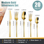 20-Piece Gold Silverware Set for 4, Modern 18/10 Stainless Steel Flatware Set - Image 2