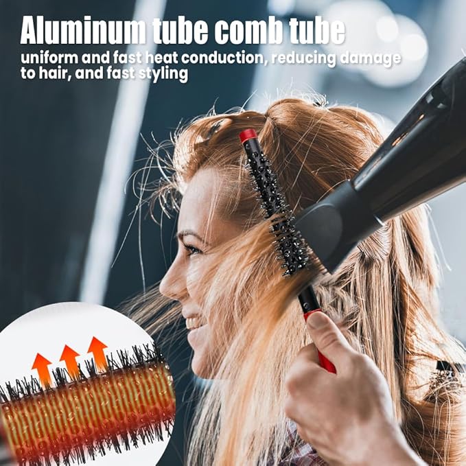 2 Styles Small Round Brush, Wooden Mini Hair Brush Roller Quiff Hair Combs, Mustache Brush, Travel Nylon Hairdressing Brushes Styling Volume Hairbrush for Curling, Short, Thin Hair