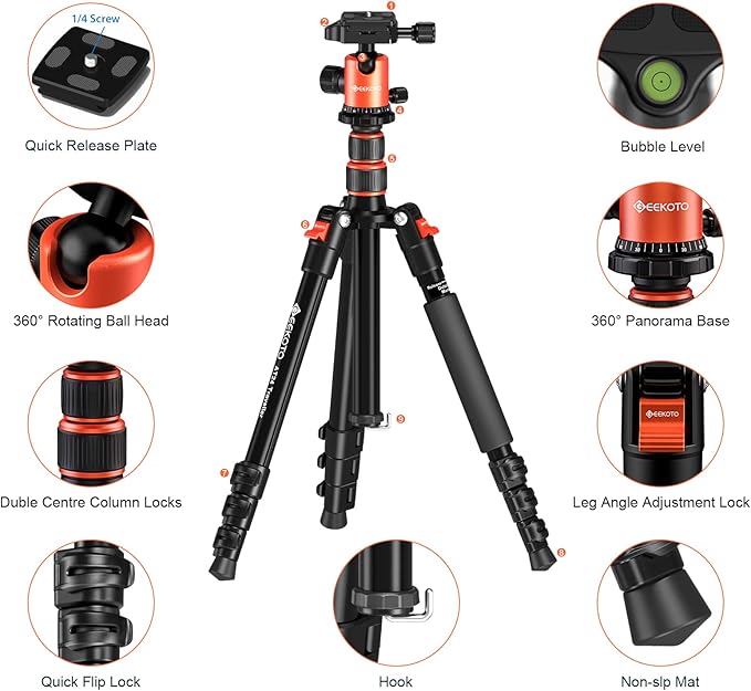 GEEKOTO 58” Magnetic Tripod, Compact Aluminum Alloy Lightweight Magsafe Camera - Image 7