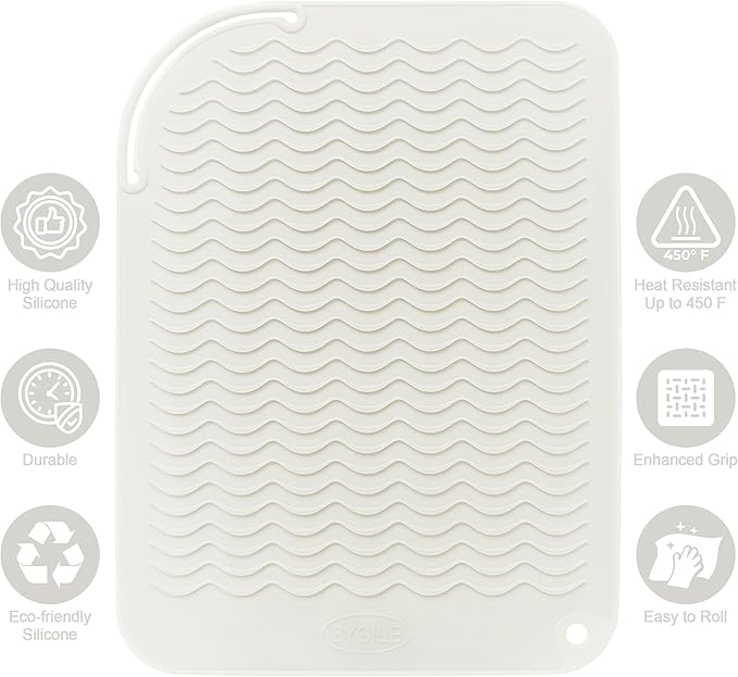 12" X 9" Large Heat Resistant Silicone Mat for Hair Styling Tools, Curling Iron Mat, Flat Iron Holder, Hair Straightener Pad Cover, Makeup Mat, Hot Tools Mat for Travel Vanity Salon - Ivory