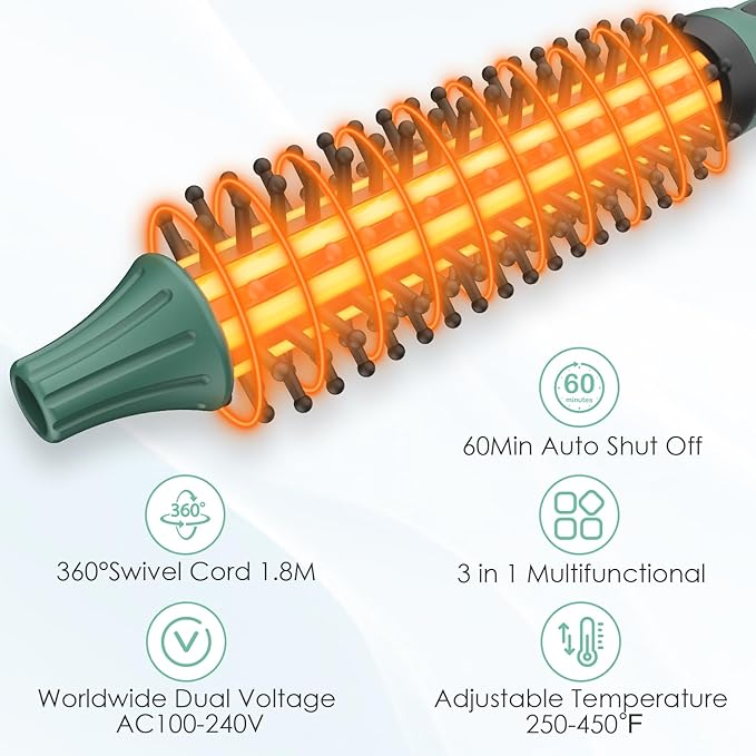 Mini Thermal Round Brush, 1/2 Inch Barrel Volume Heat Styling Brush for Men and Women Short Thin Curly Straight Hair, Heated Curling Iron,12 Temperature Setting (1.1 Inch with Bristles)