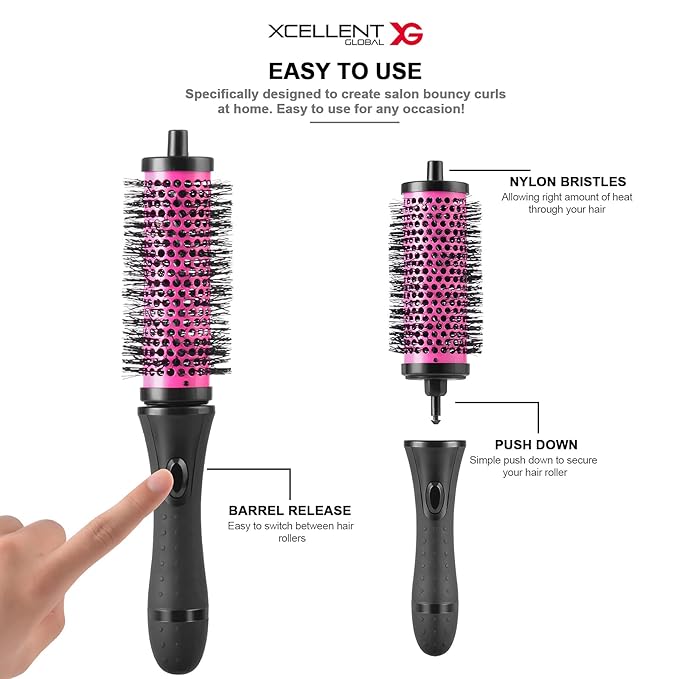 Round Brush Set for Blow Drying - Round Hair Brush Set with Detachable Barrels Styling Tool, Roller with 6 Barrels 1 Handle 6 Clips, 3 Different Hair Rollers to Create Your Hairstyle - Purple Black
