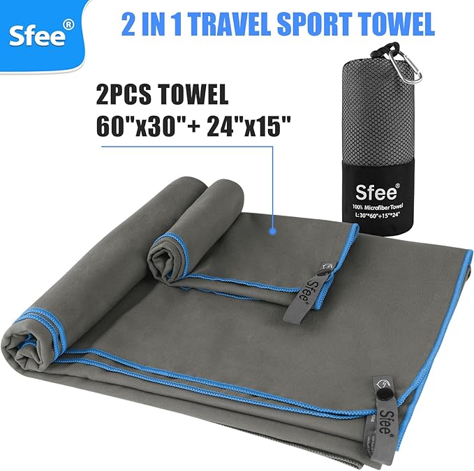 Sfee 2 Pack Microfiber Travel Towel, Quick Dry Camping Towel Large Beach Towel - Image 3