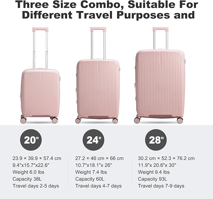 Nazhura Luggage Set, 3-Piece Hardside Suitcase Set, 20-inch Carry On, 28-inch - Image 2