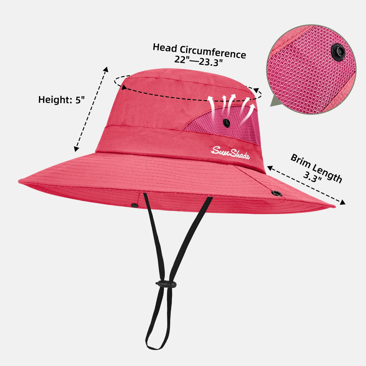 Ponytail Sun Bucket Hats for Women UV Protection Foldable Wide Brim (1 Pack-pure Watermelonred)