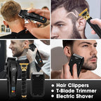 Hair Clippers for Men,3 In1 Cordless Beard Trimmer Electric Shavers,T-Blade Barber Clippers and Trimmer Set,Electric Hair Cut Machines,Men’s Grooming Kit for Gifts,for Home, Barber
