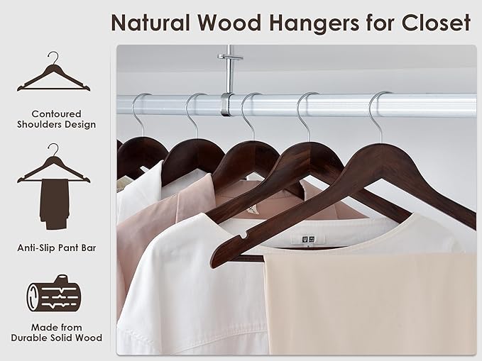 StorageWorks Wooden Hangers 30 Pack, Wood Coat Hanger - Image 2