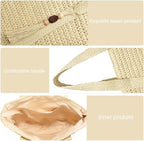 Straw Beach Bags for Women Woven Beach Tote Bag Casual Boho Large Shoulder - Image 6