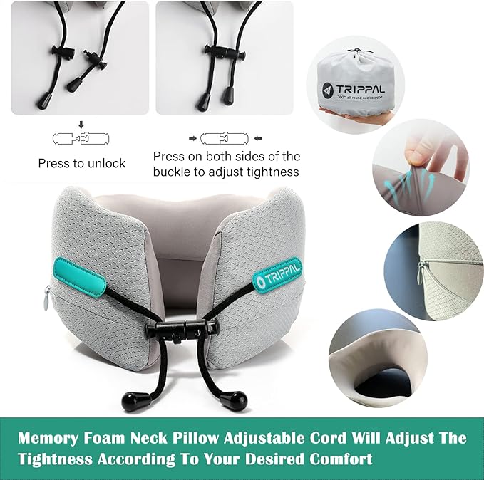 GOLDORANGE Travel Pillow Neck Chin Head Support Best Memory Foam Airplane Neck - Image 3