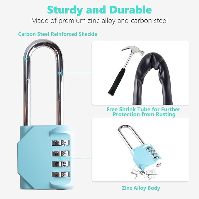 CL21AS 2.6 Inch Long Shackle Combination Lock, 4 Digit Combination Padlock Set - Image 3