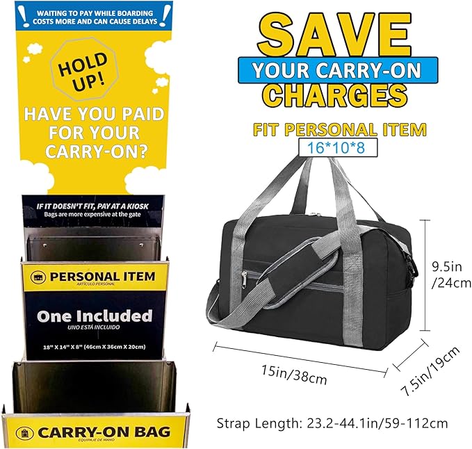 For Spirit Airlines Personal Item Bag 16x10x8 in Underseat Carry-on Luggage - Image 3