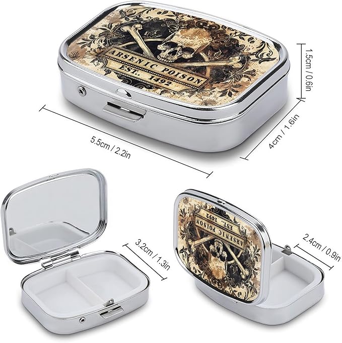 Metal 2 Compartment Pill Organizer Travel Friendly Portable Compact Pill Box - Image 2