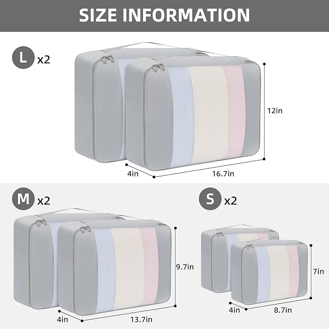 BAGAIL 6 Set/8 Set/10 Set Packing Cubes Various Sizes Packing Organizer - Image 3