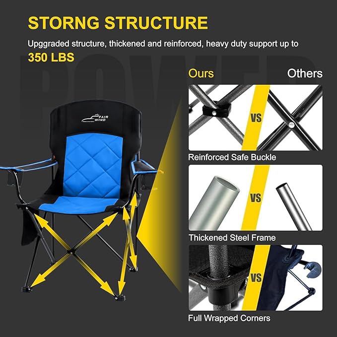 FAIR WIND Oversized Fully Padded Camping Chair, Heavy Duty Quad Fold Arm Chair - Image 4