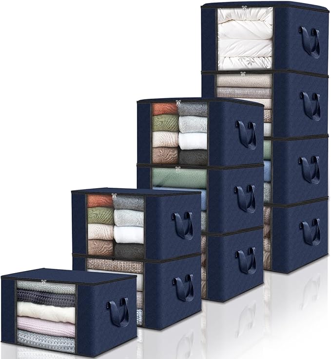 Fab totes 10 Pack Clothes Storage, Foldable Thick Fabric Blanket Storage Bags by Fabtotes