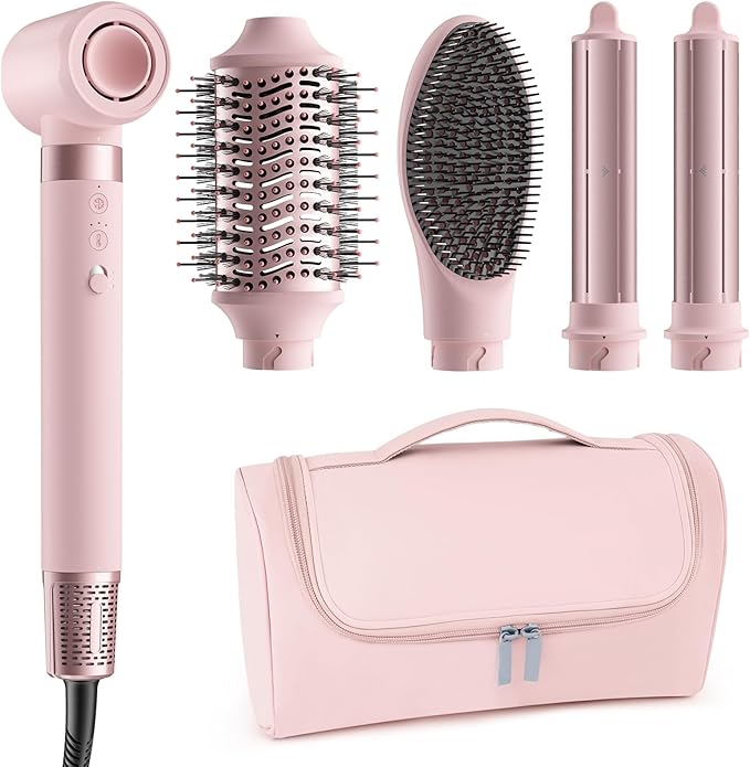 MESCOMB 5 in 1 Hot Air Styler Wrap - High-Speed Hair Dryer, Volumizing Brush with Auto Curlers, Fast Drying & Frizz-Free Styling Straightening, No Heat Damage, Includes Travel Bag, Gift for Women