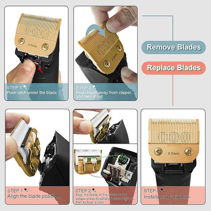 5 Pack Professional Detachable Replacement Blades Set,Compatible with Andis AGC,BDC,BGC,MBG Series/Oster Classic 76/Star-Teq/Power-Teq/A5 Clipper Cut Length（1/16-1/8inch) Golden