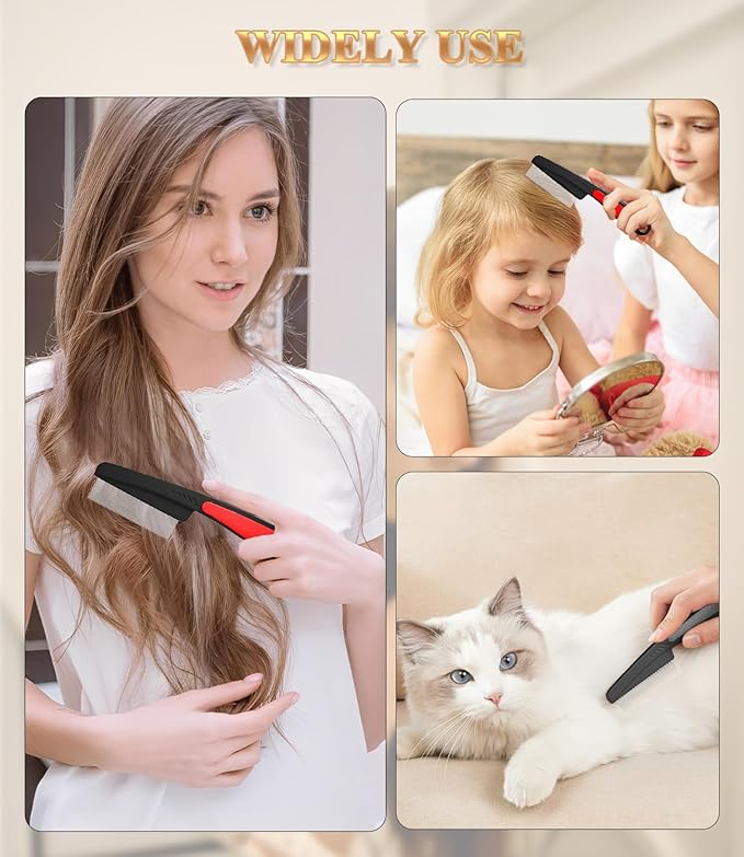Dandruff Comb Fine Tooth Scalp Detox Comb Lice for Women, Men & Kids Stainless Steel Scalp Detoxing, Sweep & Massage Hair Brush Tool for Hair Care (1PC Red)