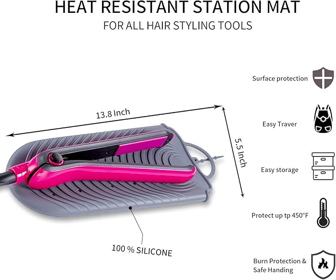 ZAXOP Silicone Heat Resistant Holder Mat Pouch for Flat Iron,Curling Iron,Hot Hair Tools(Grey)