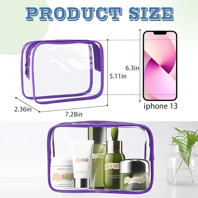 16 Pieces Clear Makeup Bag PVC Zippered Clear Toiletry Carry Pouch Portable - Image 2