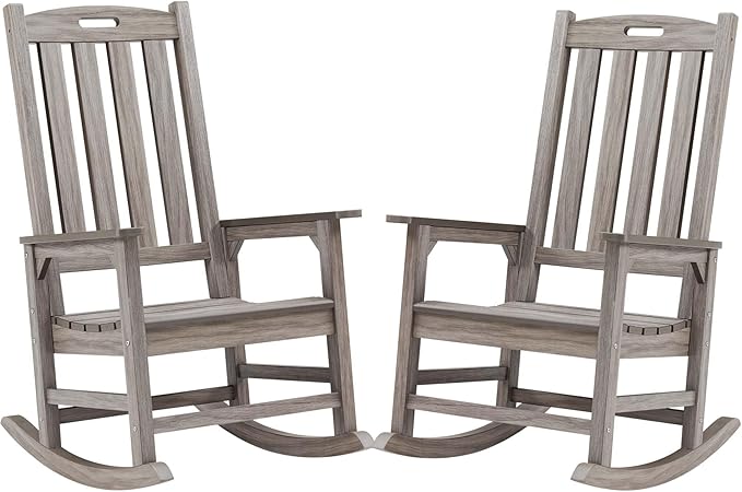 Psilvam Outdoor Rocking Chair Set of 2, Poly Lumber Oversized Rocking Chair by PsilvamGardenFurniture