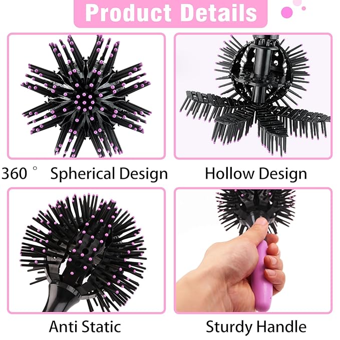 Drying Hair Brush 3D Round Hair Brushes With Alligator Hair Clips and Wide Tooth Comb Women Blow Detangling Ball Hair brush 360° Curly Styling Circle Hair Comb