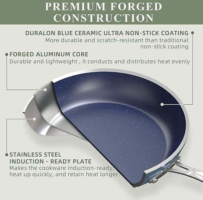 Nuwave Healthy Duralon Blue Ceramic Nonstick Coated 9pc Cookware Set, - Image 3