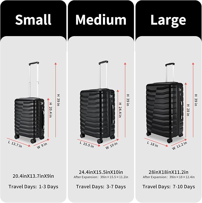Lightweight Luggage with Spinner Wheels & YKK Zipper, Hard Shell 3-Piece - Image 2