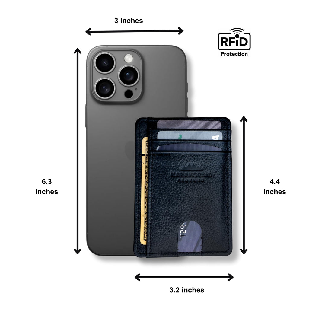 LEATHER Handcrafted Front Pocket Credit Card Holder with RIFD Blocking (Midnight Black)