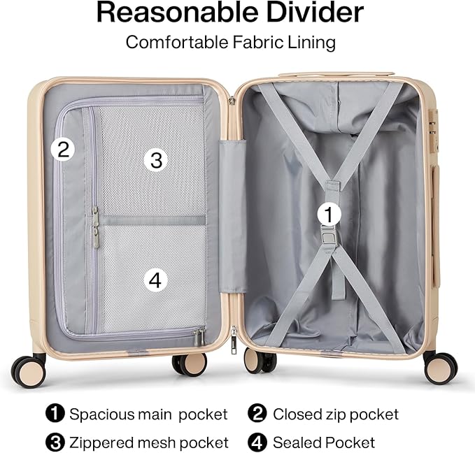 Hanke 20 Inch Carry On Luggage 22x14x9 Airline Approved PC Hard Shell Suitcases - Image 5