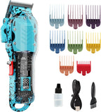 Hair Clippers for Men, Cordless Barber kit for Hair Cutting & Grooming, Hair Clippers Set for Barber Haircut with LED Display（Blue）