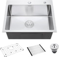 22 Inch Drop-In Kitchen Sink, SINKVINE 22" x 18" Stainless Steel Indoor and by SINKVINE