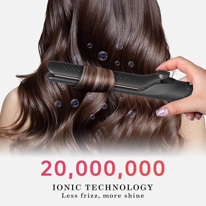 Hahahope Hair Straightener and Curler 2-in-1, 360° Airflow Styler Curling Iron, 1.25 Inch Curling Wand, 20 Million Negative Ion Hair Care, 5 Temps & Auto Off, Dual Voltage (Black)