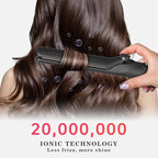 Hahahope Hair Straightener and Curler 2-in-1, 360° Airflow Styler Curling Iron, 1.25 Inch Curling Wand, 20 Million Negative Ion Hair Care, 5 Temps & Auto Off, Dual Voltage (Black)