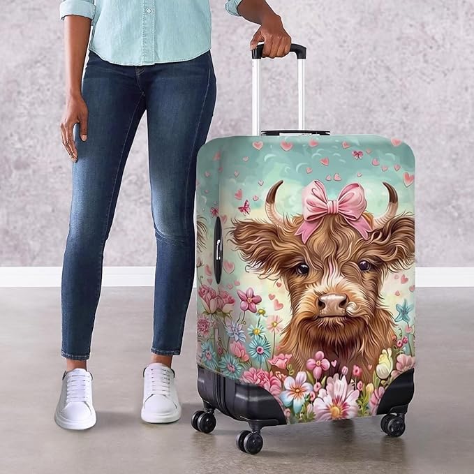 Highland Cow Suitcase Cover Flower Suitcase Protector Fits 22-25 Inch Luggage - Image 4