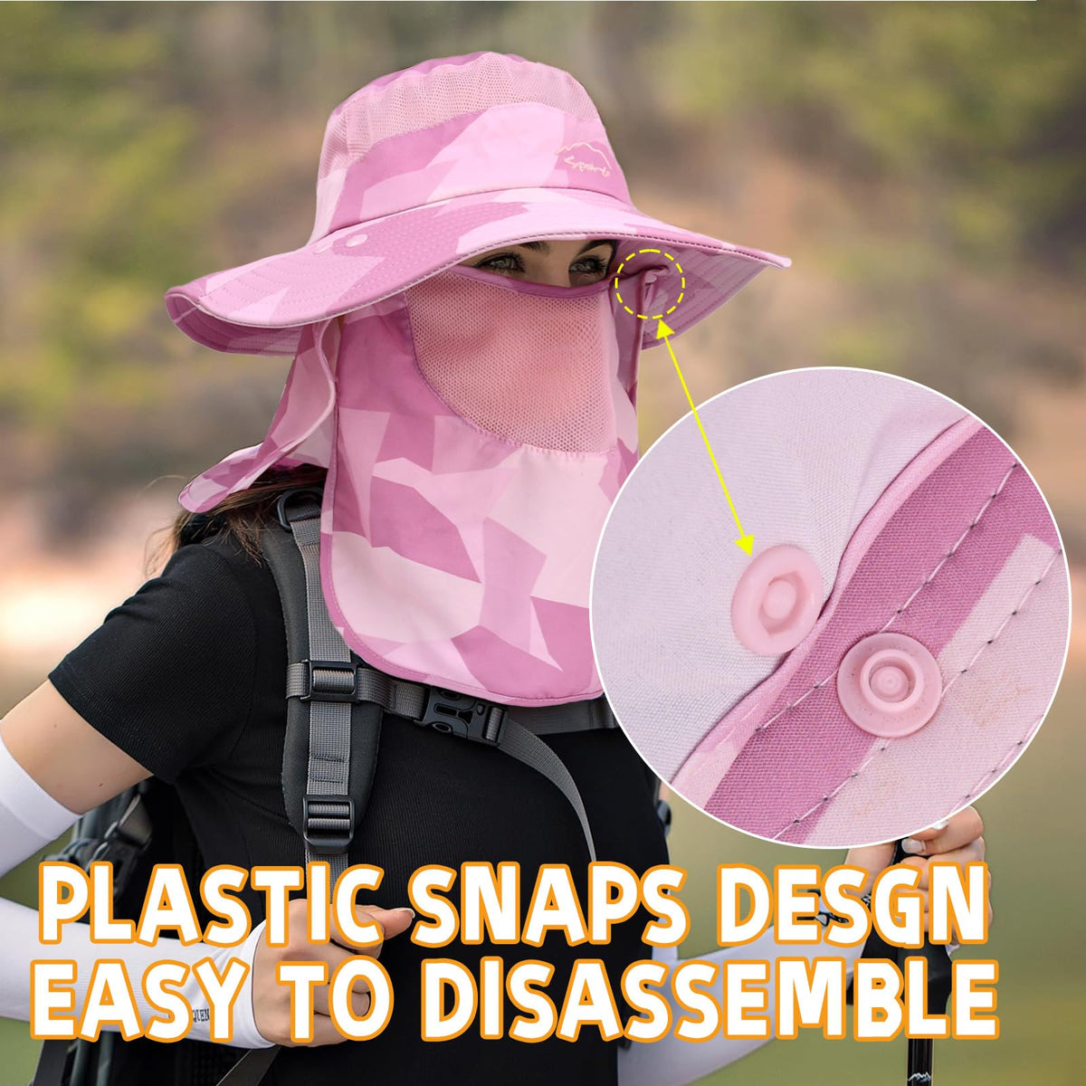 Sun Hats for Men Women Fishing Hat UPF 50+ Breathable Wide Brim Summer UV Protection Hat with Face Cover & Neck Flap (Camo Pink(with Face Cover & Neck Flap ))