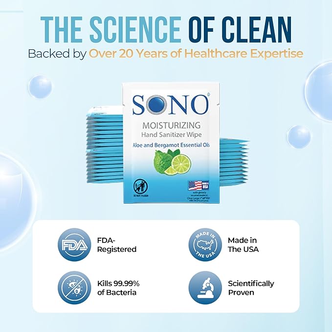 SONO Bergamot & Aloe Moisturizing Hand Sanitizer Wipes - Image 6