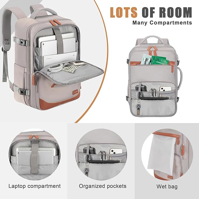 50L Travel Backpack with USB Charging Port, Water-Resistant Carry On Backpack - Image 3