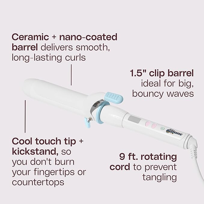 Mane 1.5 Inch Curling Iron - Ceramic Hair Curler for Glossy Large Curls & Soft Waves - Everyday Curling Iron 1 1/2 Inch For All Types & Textures - Nano-Coated Hair Tools for Long-Lasting Hold & Shine